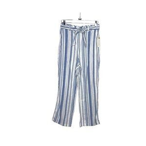 LAND ‘N SEA Blue and White Stripe Linen Blend Wide Leg Pants M NWT
